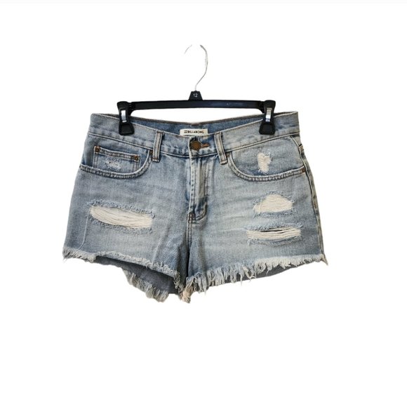 Billabong Light Blue Jean Shorts Size 27 Mid Rise Distressed Raw Hem Beach - Picture 1 of 8